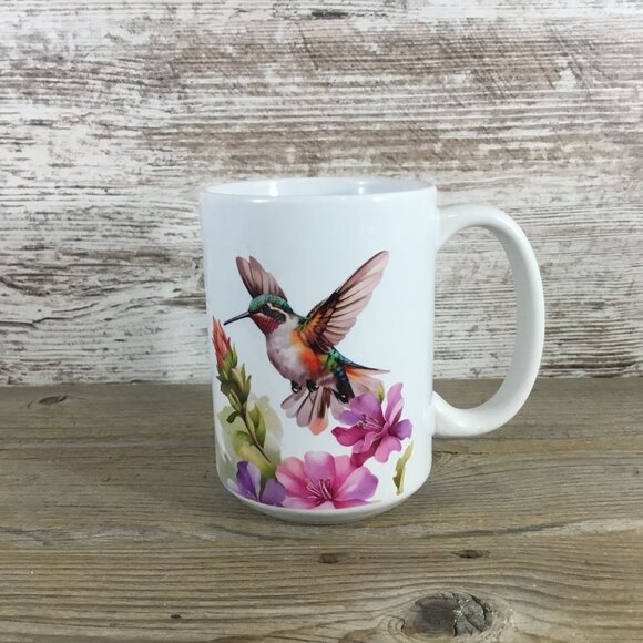 Hummingbird & Pastel Flowers 15 oz Ceramic Coffee Mug - Picture 3 of 3
